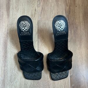 Vince Camuto Black Leather Slide Sandals